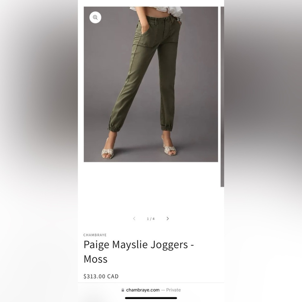 NWT Size 23 - PAIGE Mayslie Joggers Cotton Blend color Moss